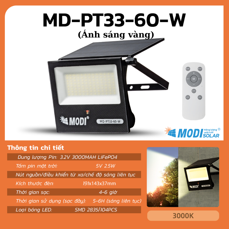 Ảnh của Đèn Pha LED Cảm Biến Chuyển Động Năng Lượng Mặt Trời MODI SOLAR 60W Siêu Sáng, Ngoài Trời