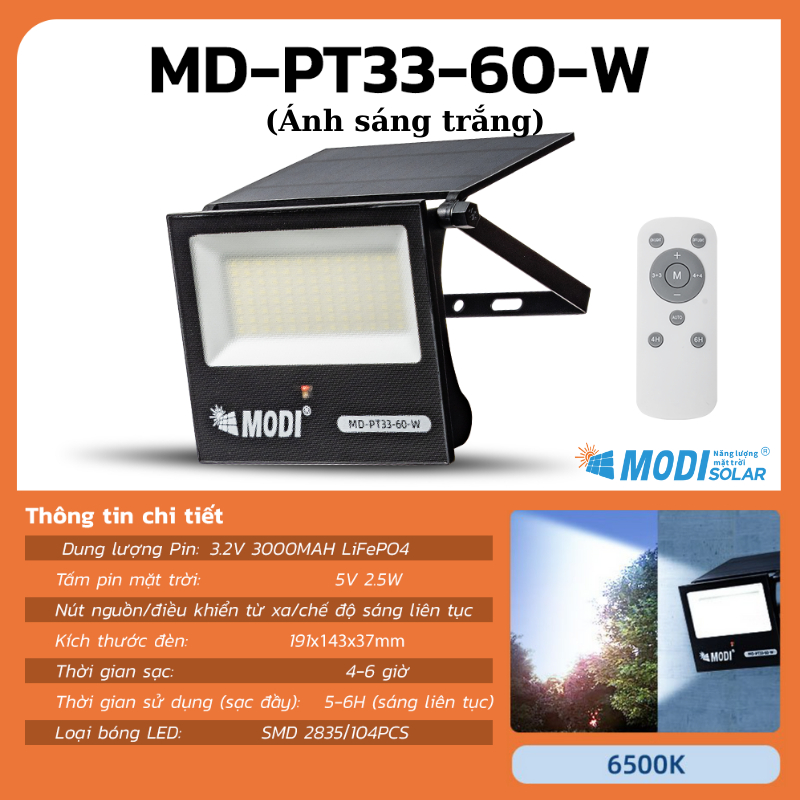 Ảnh của Đèn Pha LED Cảm Biến Chuyển Động Năng Lượng Mặt Trời MODI SOLAR 60W Siêu Sáng, Ngoài Trời